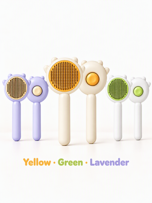 Paweno pet de-shedding brush in yellow green and lavender