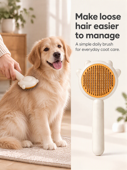 Dog being brushed with Paweno pet de-shedding brush