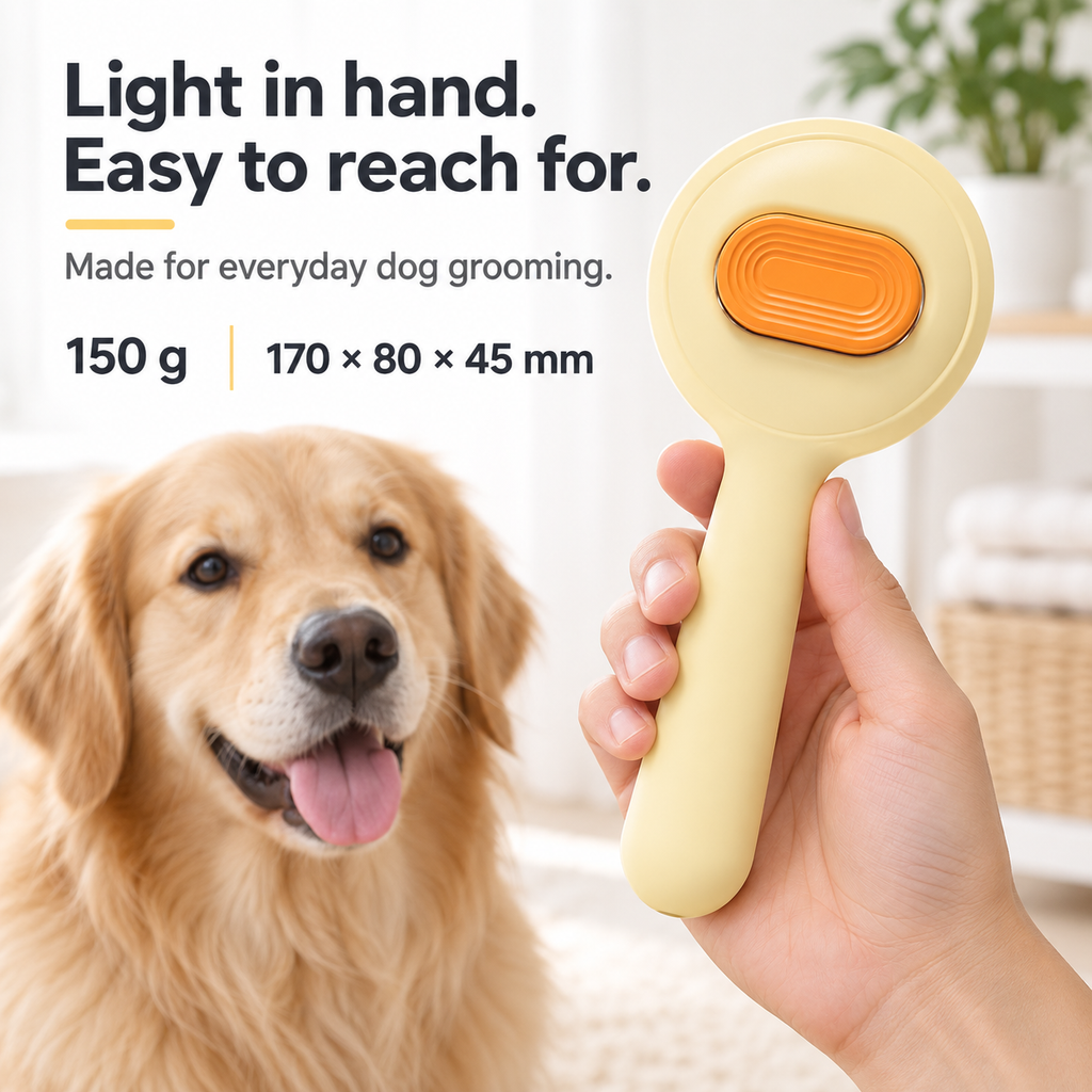 Paweno yellow pet grooming brush size and lightweight design