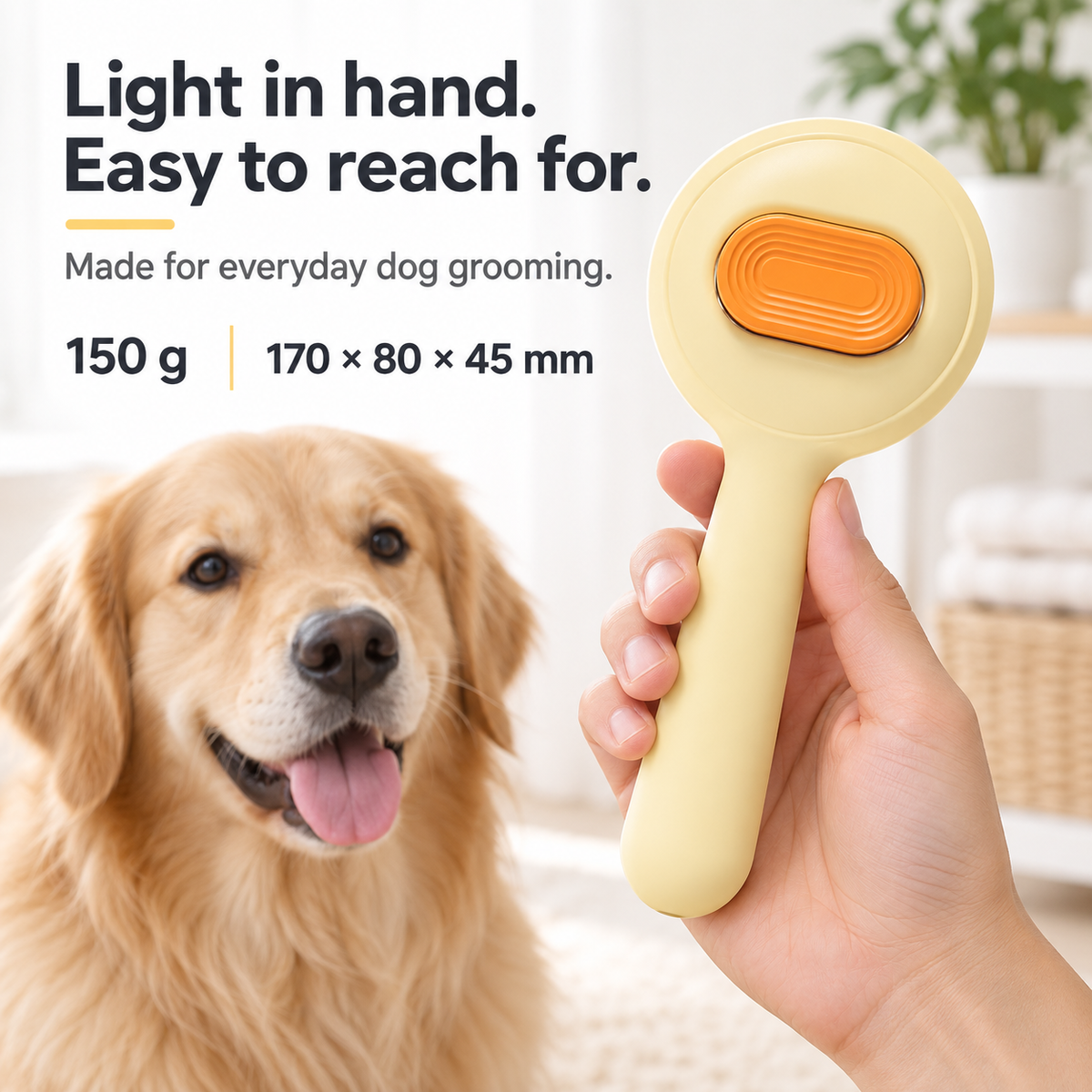 Paweno yellow pet grooming brush size and lightweight design