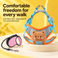 Blue and orange soft comfort dog harness with retractable leash
