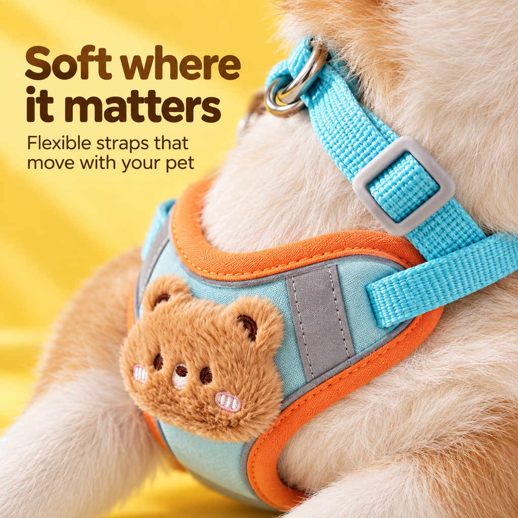 Soft fabric dog harness with adjustable straps